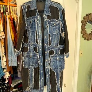 Super cute denim sheer long jacket